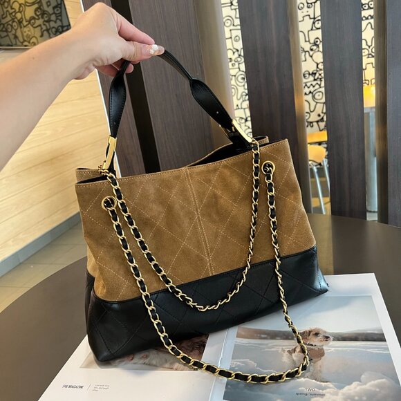 Chanel 25a suede khaki color-block hobo tote small bag - Picture 8 of 8